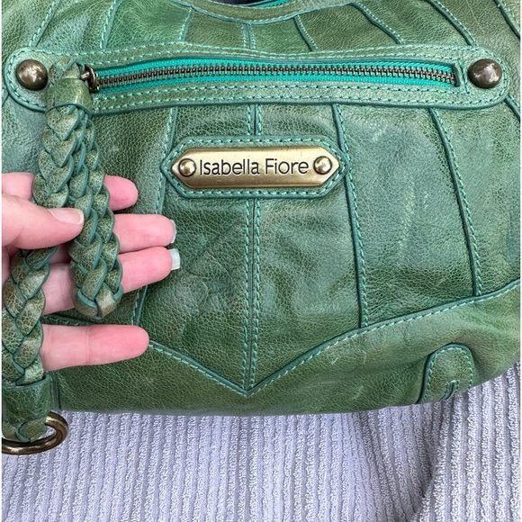 Isabella Fiore Love Dove Tattoo Bag Green Leather Hand Painted Signed HTF RARE - Picture 10 of 14